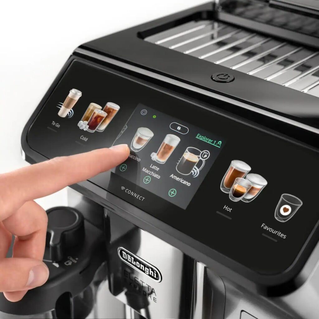 De'Longhi Eletta Explore ECAM450.65.S Kaffeevollautomat in Silber, Detail des Touchdisplays