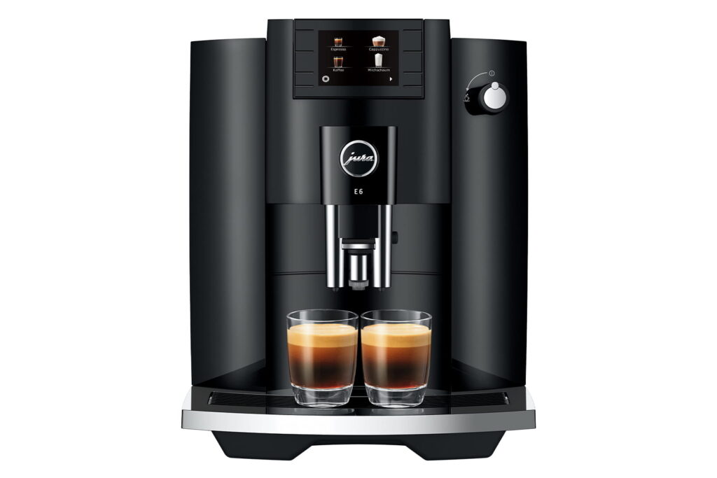 Jura E6 (EC) Kaffeevollautomat in Piano Black, Frontansicht