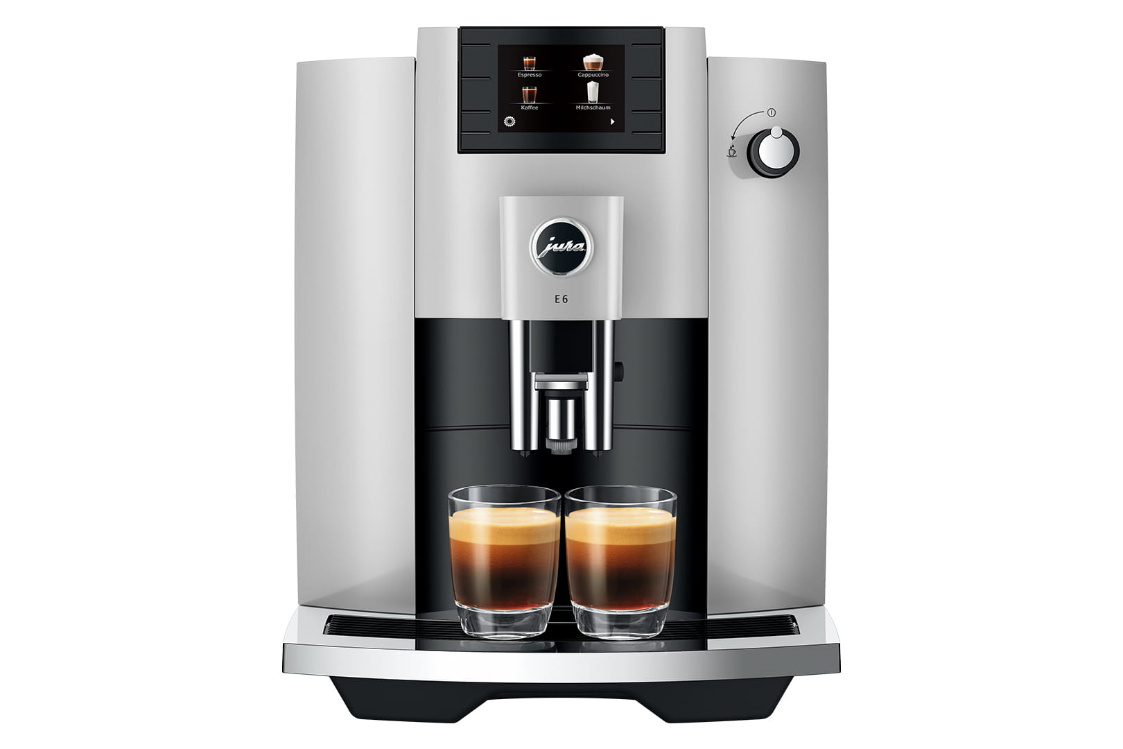 Jura E6 (EC) Kaffeevollautomat in Platin, Frontansicht