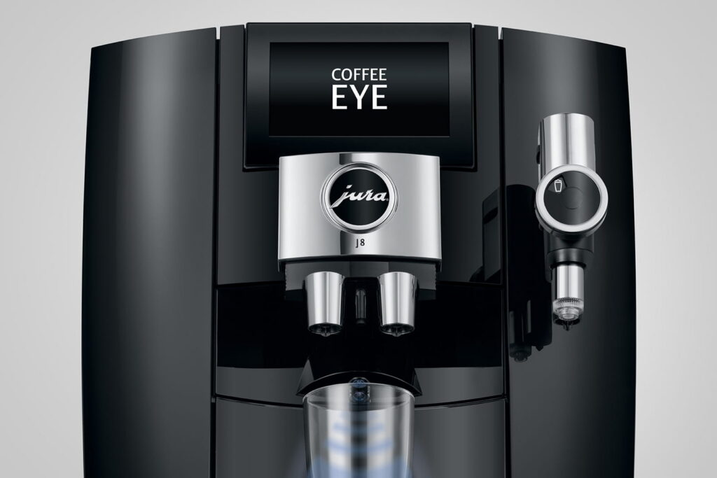Jura J8 (EA) Kaffeevollautomat in Piano Black, Detailansicht Display mit Coffee Eye