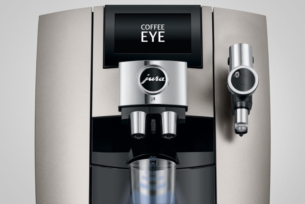 Jura J8 (EA) Kaffeevollautomat in Midnight Silver, Detailansicht Display mit Coffee Eye