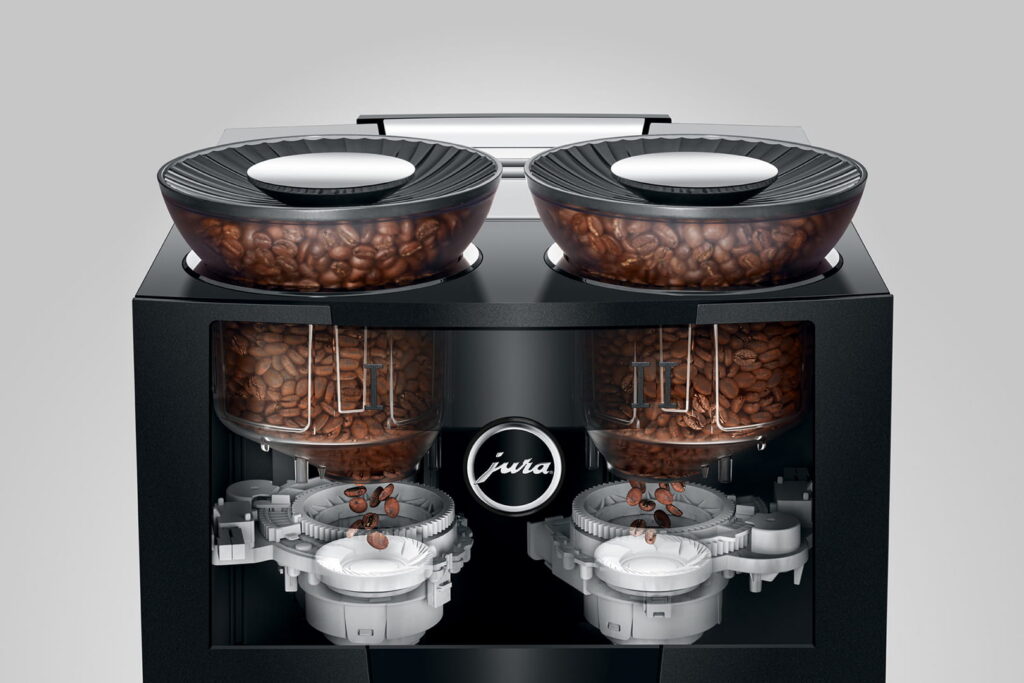 Jura GIGA 10 (EA) Kaffeevollautomat in Diamond Black, Schnittansicht der zwei Mahlwerke