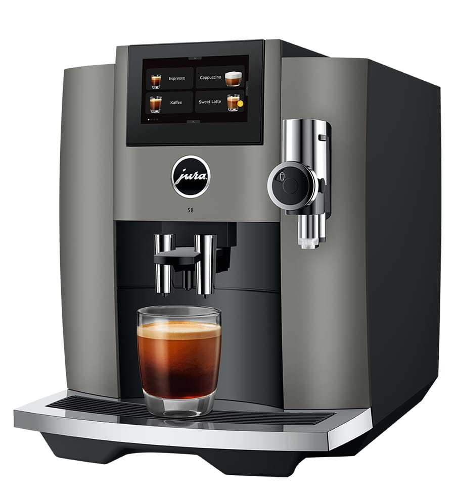 Jura S8 (EB) Kaffeevollautomat in Dark Inox, Schrägansicht