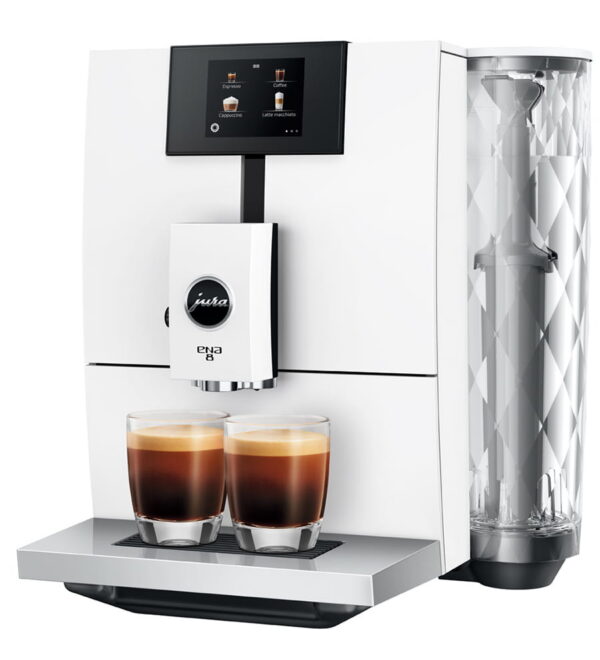 Jura ENA 8 (EC) Kaffeevollautomat in Full Nordic White, Ansicht schräg von vorn