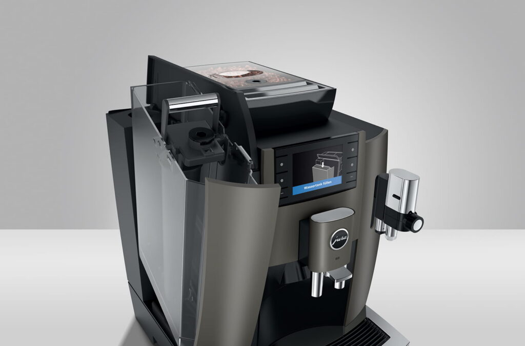 Jura W8 Professional (EA) Kaffeevollautomat in Dark Inox, Schrägansicht (Detail)