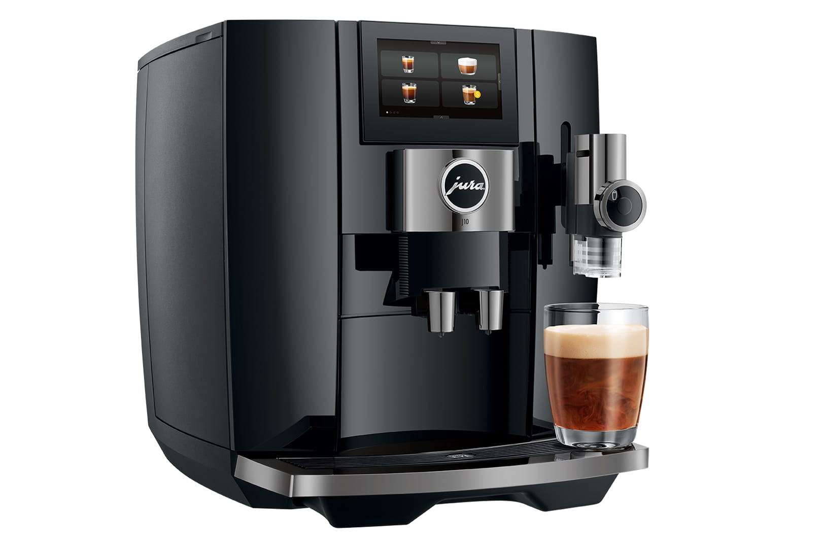 Jura J10 (EA) Kaffeevollautomat in Piano Black, Schrägansicht