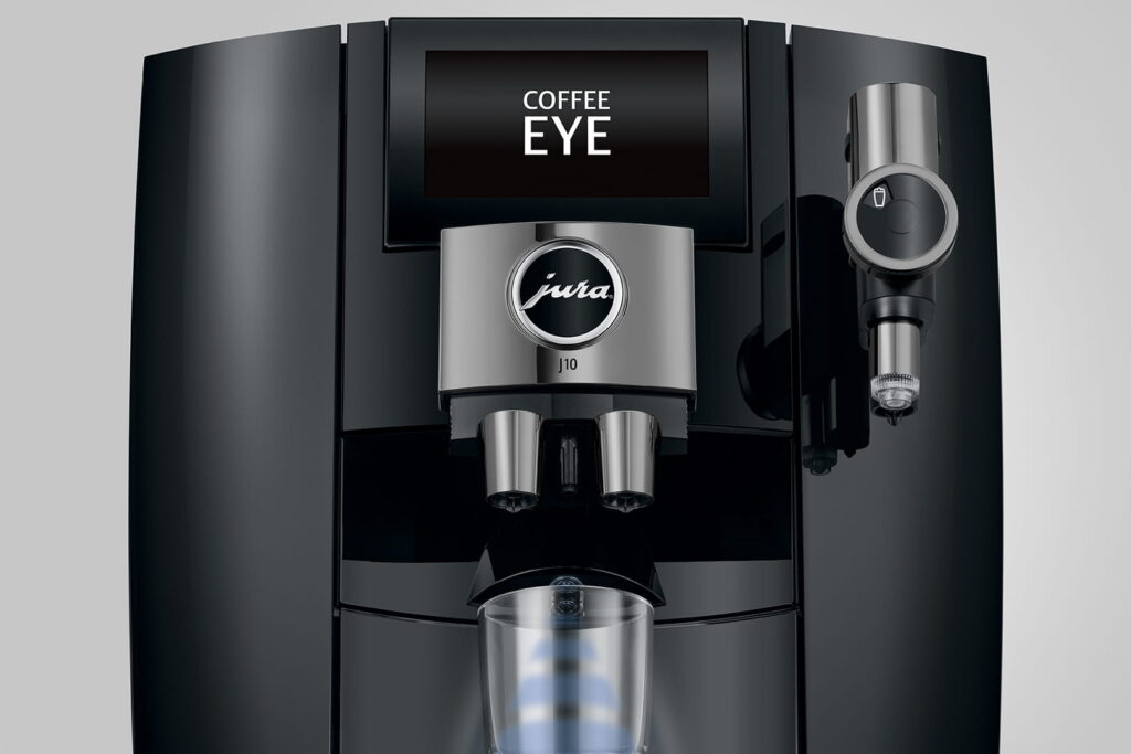 Jura J10 (EA) Kaffeevollautomat in Piano Black, Detailansicht Display mit Coffee Eye