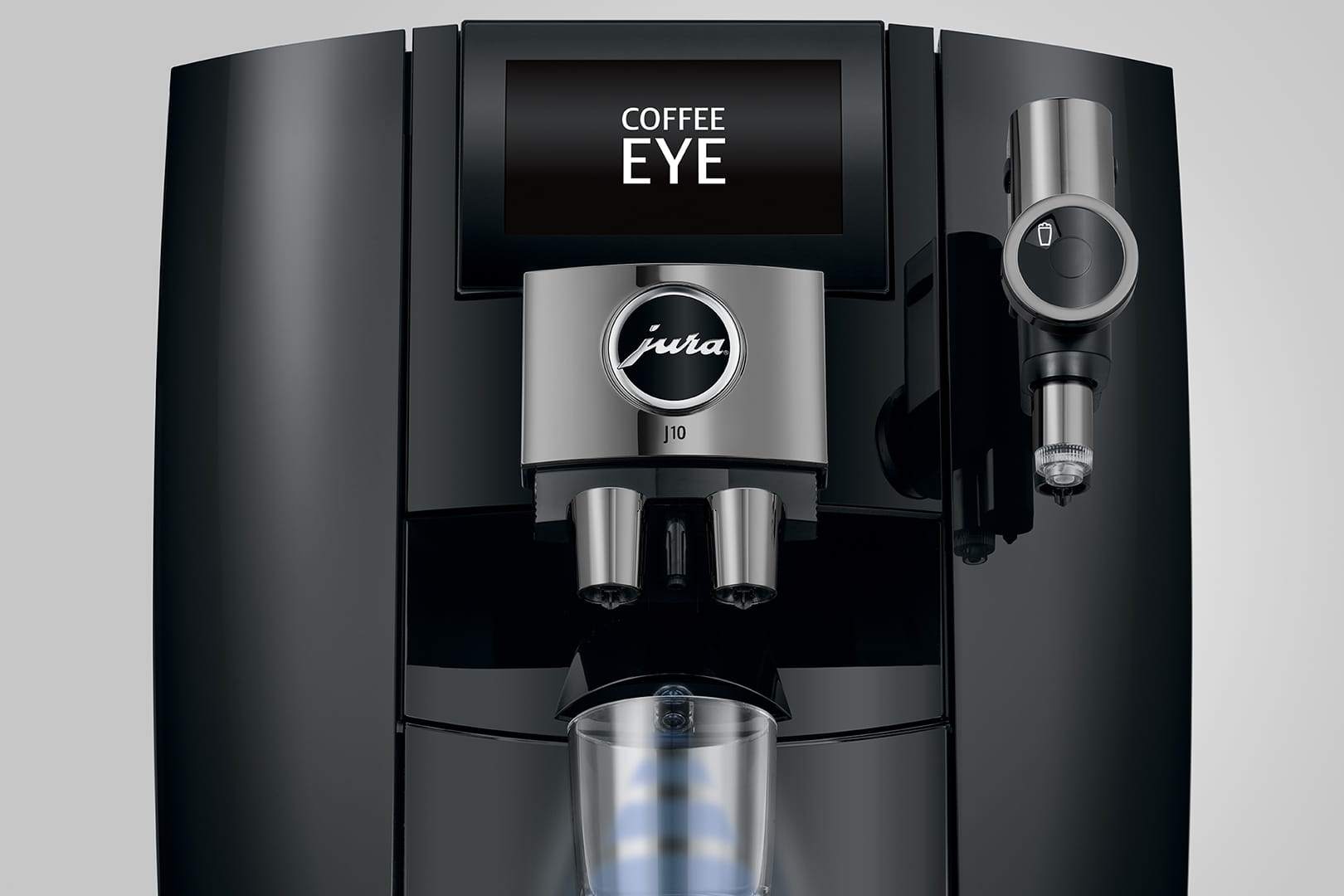 Jura J10 (EA) Kaffeevollautomat in Piano Black, Detailansicht Display mit Coffee Eye