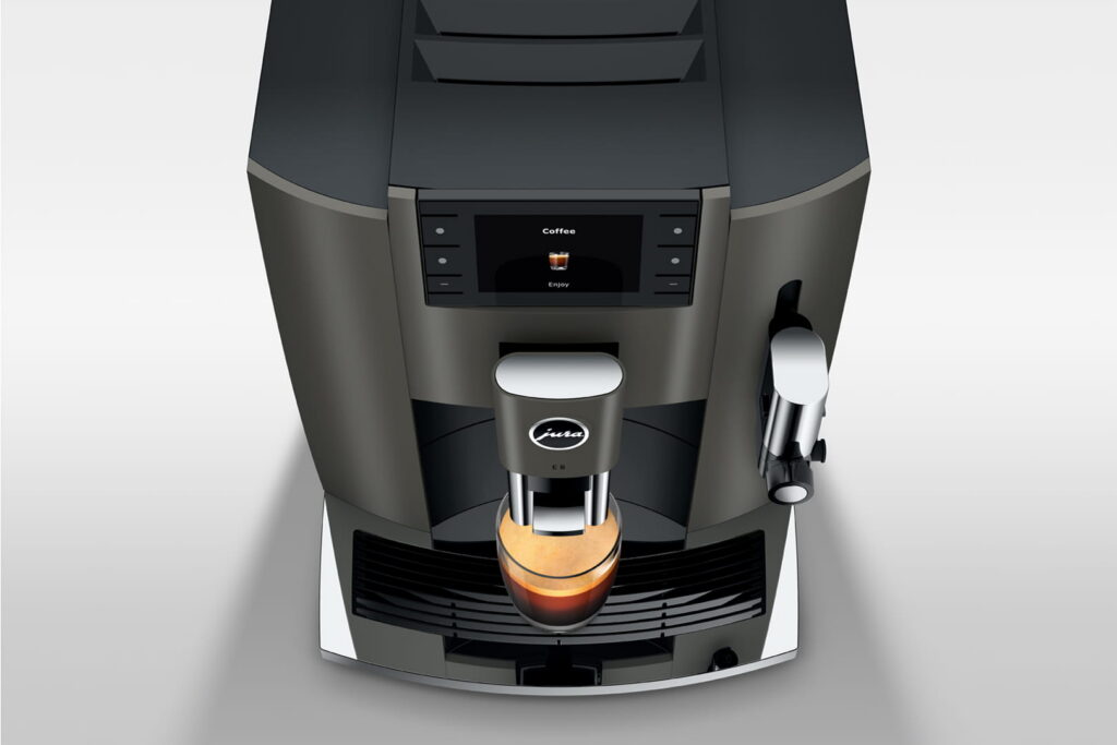 Jura E8 (EC) Kaffeevollautomat in Dark Inox, Ansicht von oben
