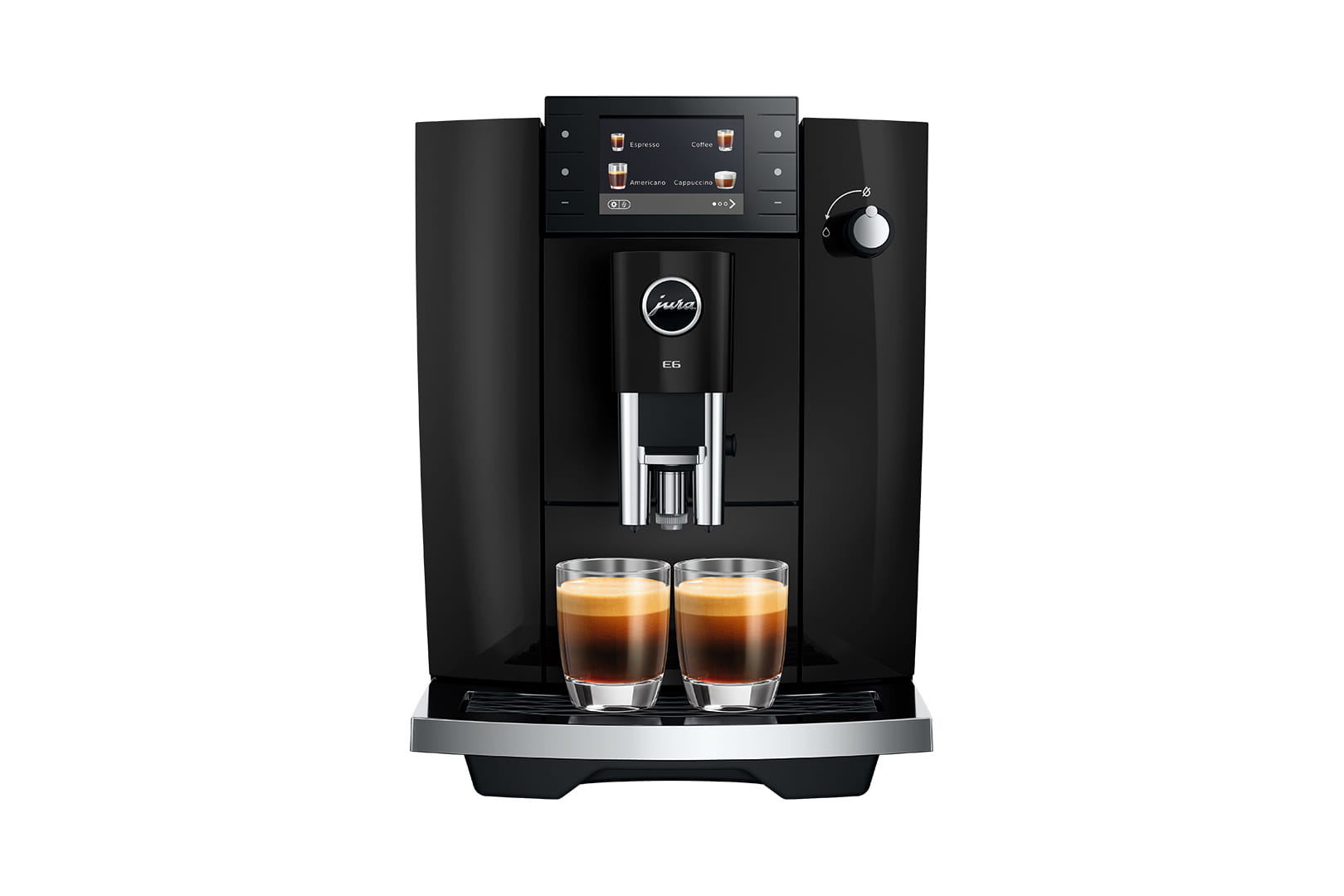 Jura E6 (ED) Kaffeevollautomat in Piano Black, Frontansicht