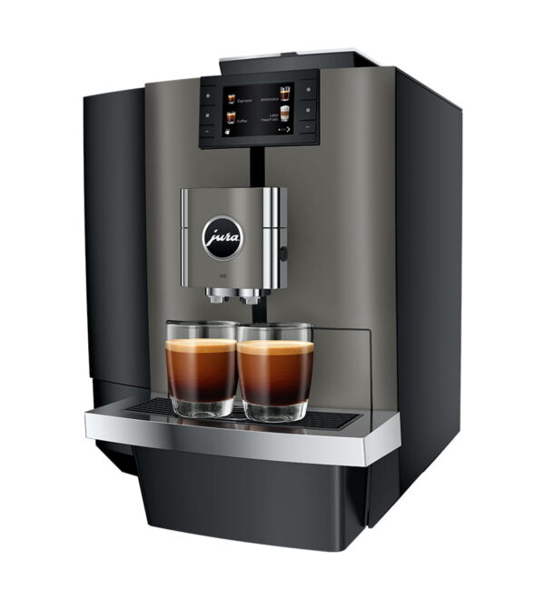 Jura X10 (EB) Kaffeevollautomat in Dark Inox, Schrägansicht