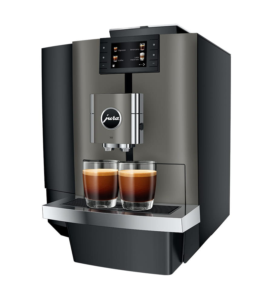 Jura X10 (EB) Kaffeevollautomat in Dark Inox, Schrägansicht