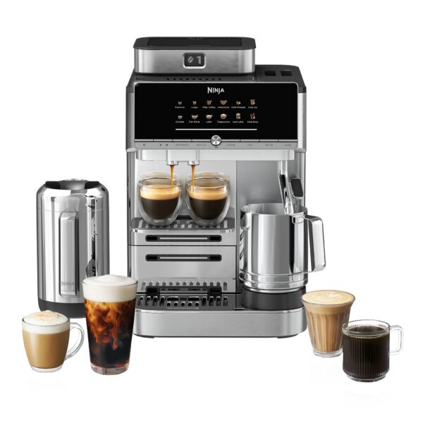Ninja AutoBarista Pro AE1052EU Kaffeevollautomat in Edelstahl/Schwarz mit Thermokaraffe, Frontansicht