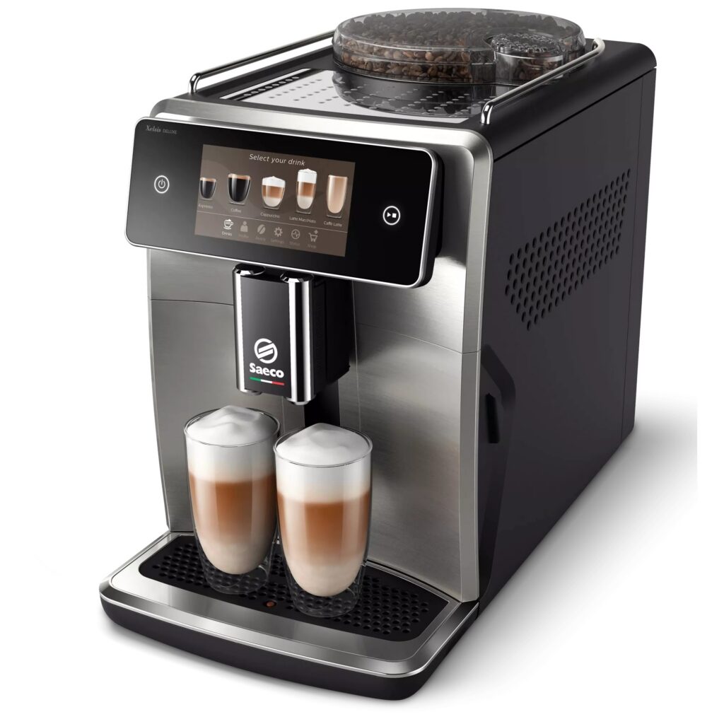 Saeco Xelsis Deluxe SM8785/00 Kaffeevollautomat in Edelstahl, Seitenansicht