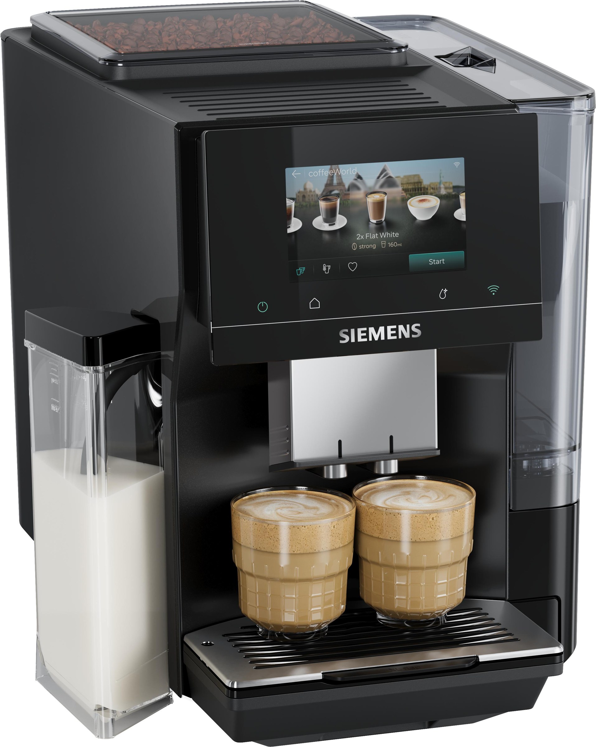 Siemens EQ700 iAroma TQ725E03 Kaffeevollautomat in Schwarz, Frontansicht