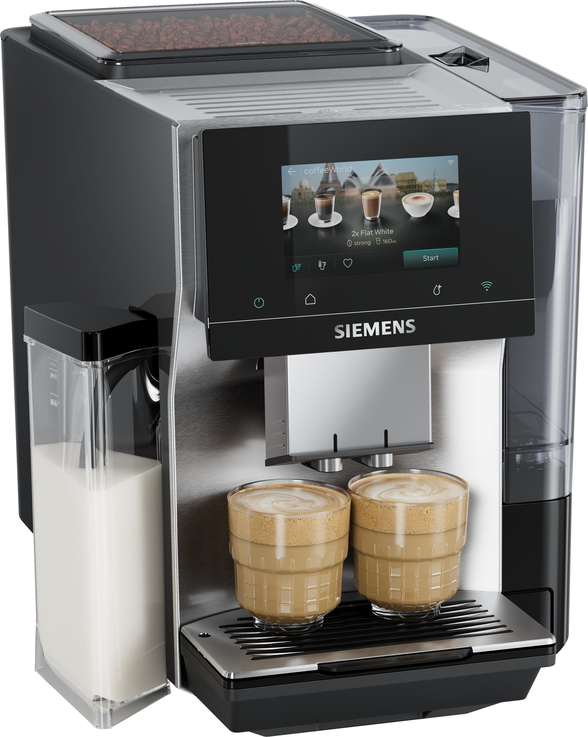 Siemens EQ700 iAroma TQ727D03 Kaffeevollautomat in Edelstahl, Frontansicht